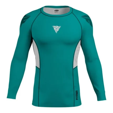 Teal/White BJJ Ranked Full Sleeve Rash Guard