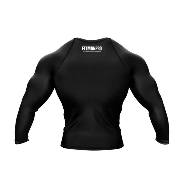 Back view of El Salvador Patriotic Rash Guard with long sleeves