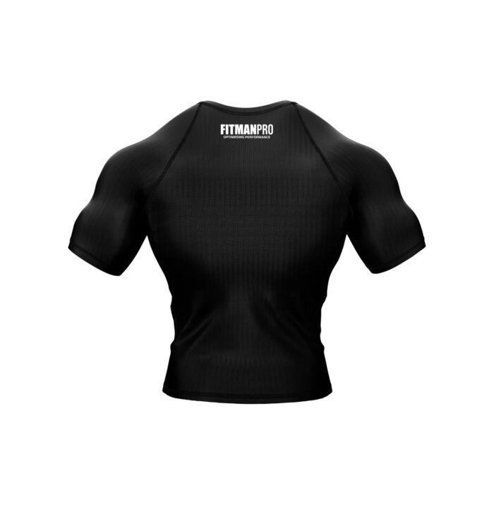 Back view of El Salvador Patriotic Rash Guard with short sleeves