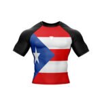 Close-up of high-quality fabric and stitching on Puerto Rico rash guard