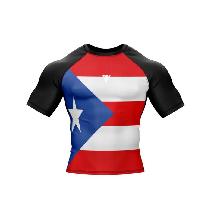 Close-up of high-quality fabric and stitching on Puerto Rico rash guard