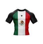 Front view of Mexico patriotic rash guard on model
