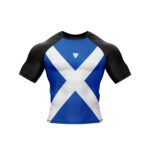 Front view of Scotland Patriotic Rash Guard with short sleeves