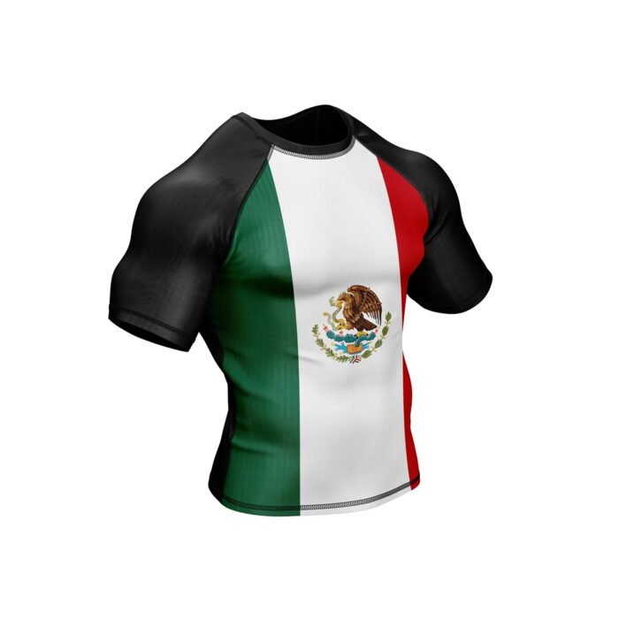 Close-up of Mexico patriotic rash guard fabric