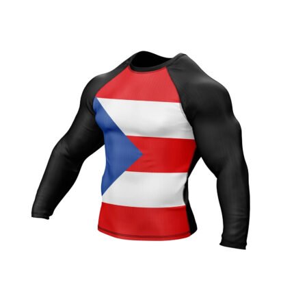 Close-up of high-quality fabric and stitching on Puerto Rico rash guard
