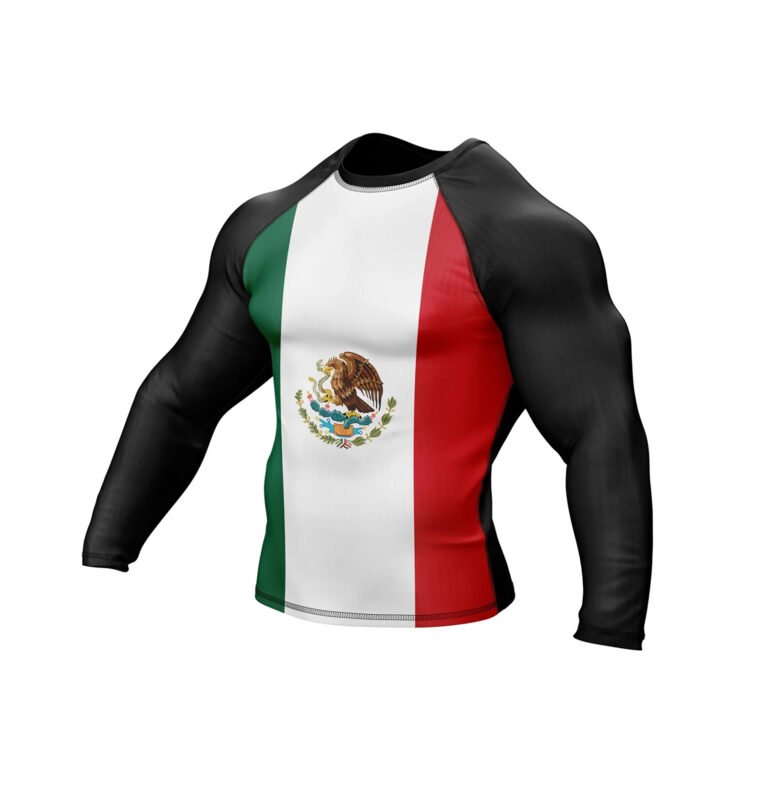 Close-up of Mexico patriotic rash guard fabric