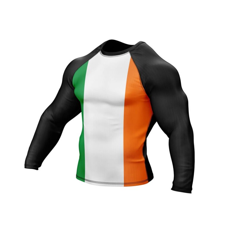 Side view of Ireland Patriotic Rash Guard with long sleeves for full coverage.