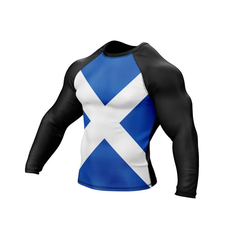 Side view of long sleeve Scotland Patriotic Rash Guard