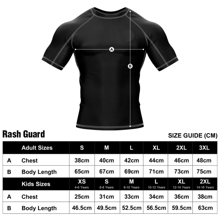 Custom BJJ Rashguard Size Guide